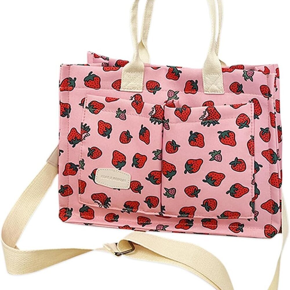 Canvas Crossbody Bag Large Capacity Strawberry Pattern Women's Fashion